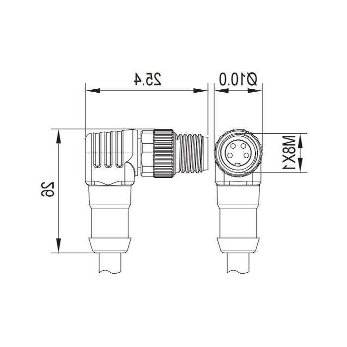 M8 4-PIN, male 90°, single-end precast PUR flexible cable, black sheathed, 63S221-XXX