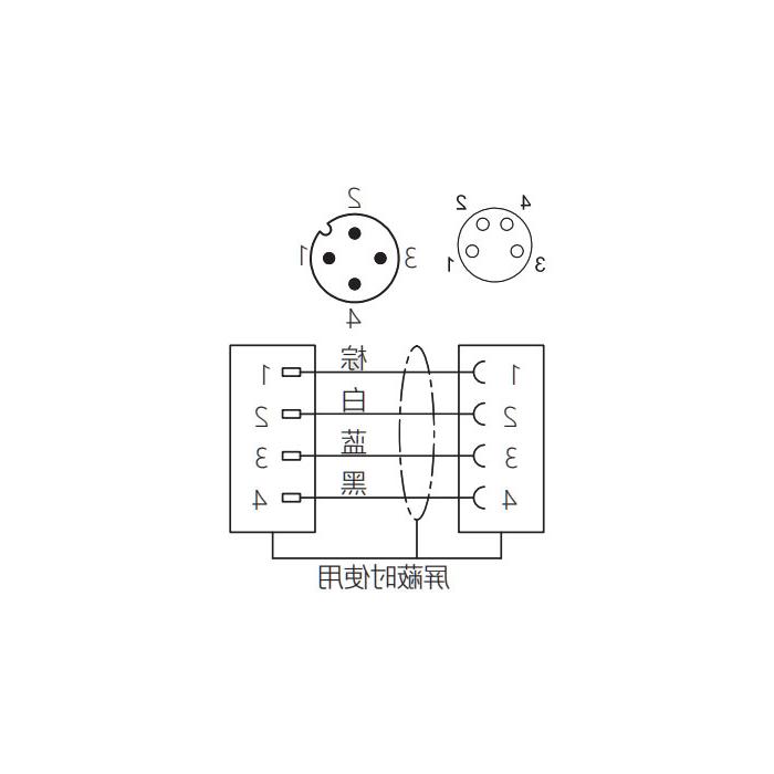 M8转M12 4Pin、M8母头直型转M12公头直型、双端预铸PUR柔性电缆、黑色护套、63D261-XXX 