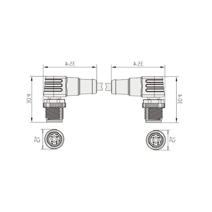 M12 4-PIN D-coded, male 90° to male 90°, double-ended precast PUR flexible cable, shielded, yellow sheath, 0C4492-XXX